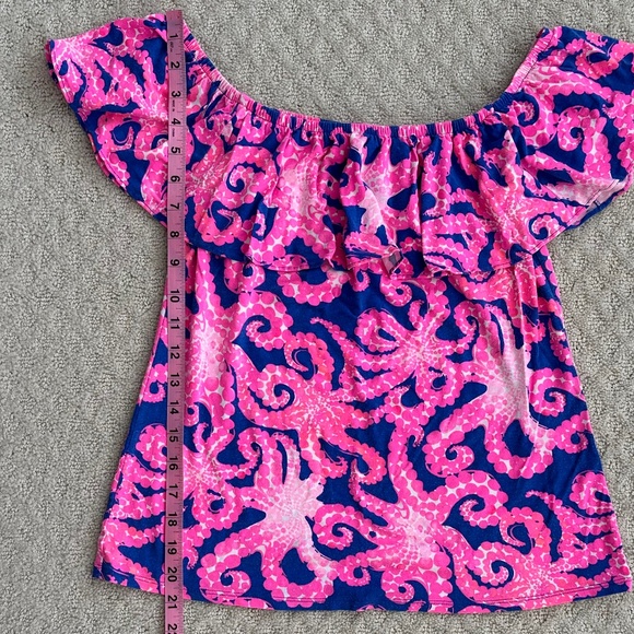 Lilly Pulitzer La Fortuna Off-The-Shoulder Top Octopus Print Small Casual Summer - Picture 11 of 12